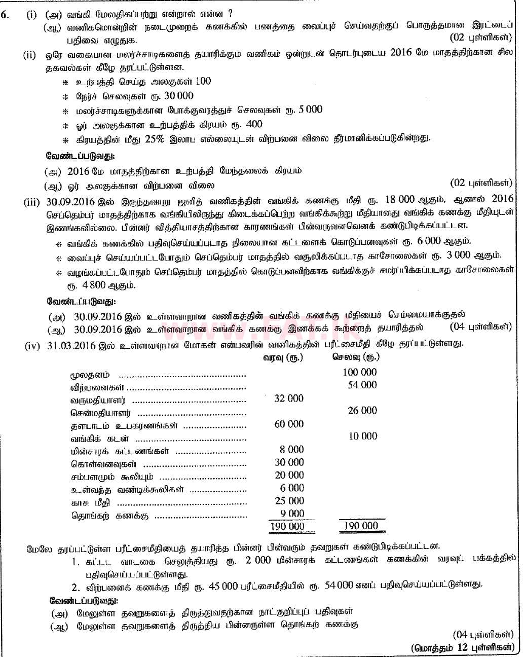 உள்ளூர் பாடத்திட்டம் : சாதாரண நிலை (சா/த) வர்த்தகக் கல்வி மற்றும் கணக்கியல் - 2016 டிசம்பர் - தாள்கள் II (புதிய பாடத்திட்டம்) (தமிழ் மொழிமூலம்) 6 1