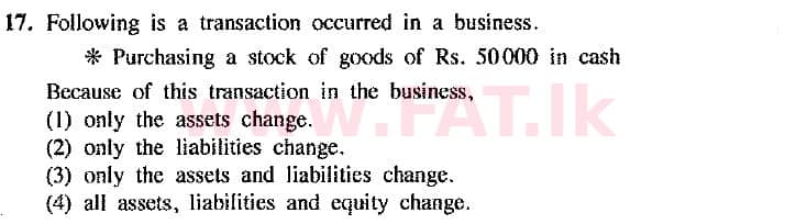 දේශීය විෂය නිර්දේශය : සාමාන්‍ය පෙළ (O/L) ව්‍යාපාර හා ගිණුම්කරණ අධ්‍යයනය - 2017 දෙසැම්බර් - ප්‍රශ්න පත්‍රය I (නව විෂය නිර්දේශය) (English මාධ්‍යය) 17 1