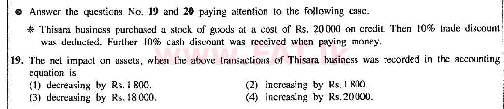National Syllabus : Ordinary Level (O/L) Business and Accounting Studies - 2017 December - Paper I (New Syllabus) (English Medium) 19 1