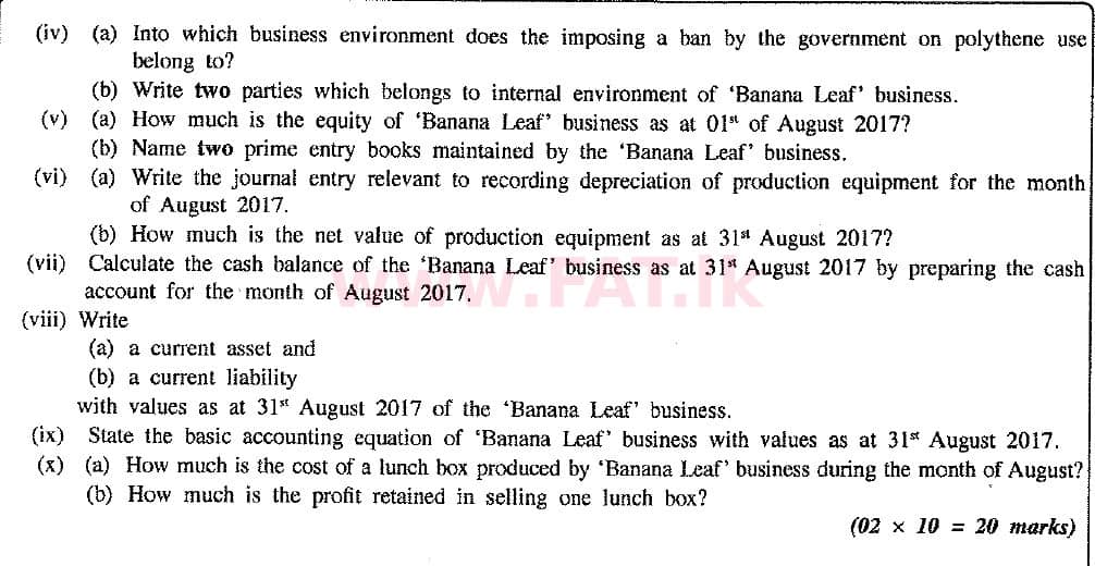 உள்ளூர் பாடத்திட்டம் : சாதாரண நிலை (சா/த) வர்த்தகக் கல்வி மற்றும் கணக்கியல் - 2017 டிசம்பர் - தாள்கள் II (புதிய பாடத்திட்டம்) (English மொழிமூலம்) 1 2