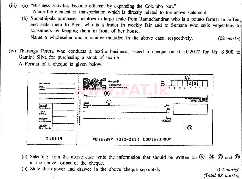 உள்ளூர் பாடத்திட்டம் : சாதாரண நிலை (சா/த) வர்த்தகக் கல்வி மற்றும் கணக்கியல் - 2017 டிசம்பர் - தாள்கள் II (புதிய பாடத்திட்டம்) (English மொழிமூலம்) 3 2