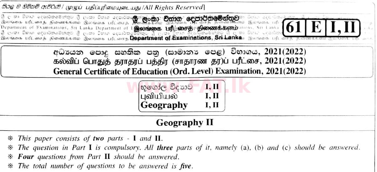 National Syllabus : Ordinary Level (O/L) Geography - 2021 March - Paper II (English Medium) 0 1