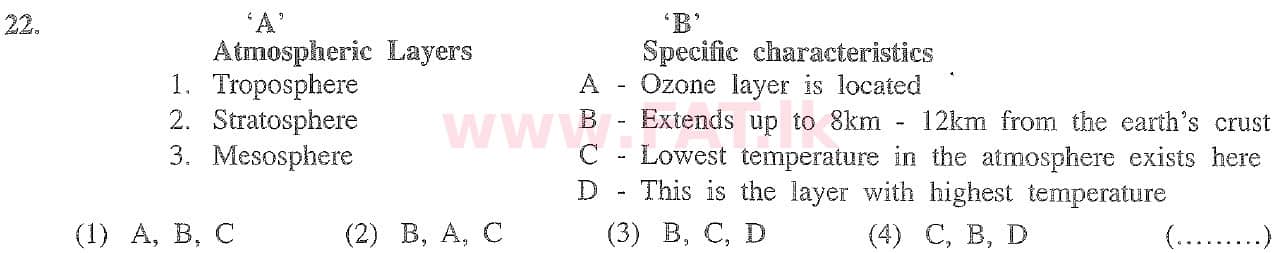 National Syllabus : Ordinary Level (O/L) Geography - 2020 March - Paper I (English Medium) 22 1