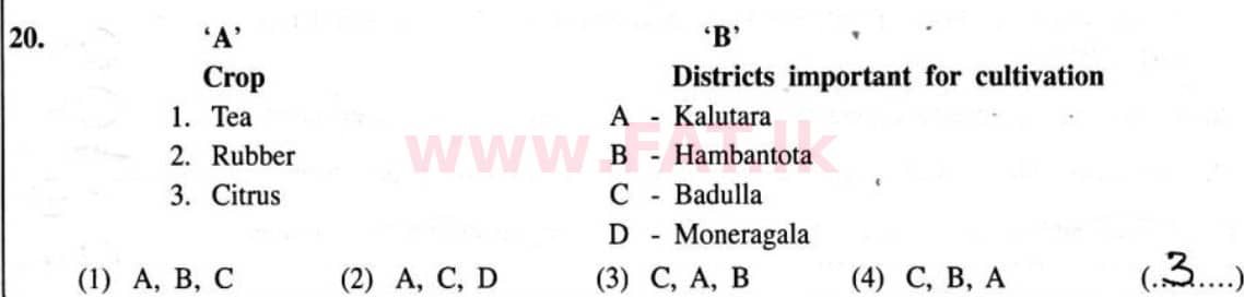 National Syllabus : Ordinary Level (O/L) Geography - 2020 March - Paper I (English Medium) 20 5848