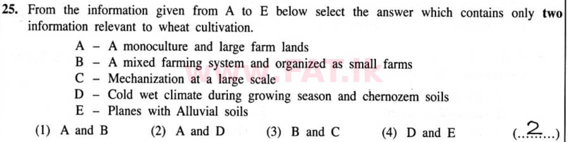 National Syllabus : Ordinary Level (O/L) Geography - 2020 March - Paper I (English Medium) 25 5853