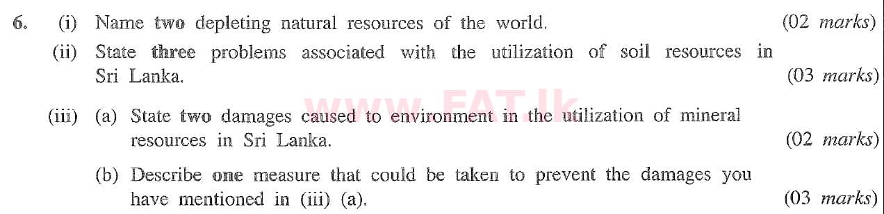 National Syllabus : Ordinary Level (O/L) Geography - 2020 March - Paper II (English Medium) 6 1