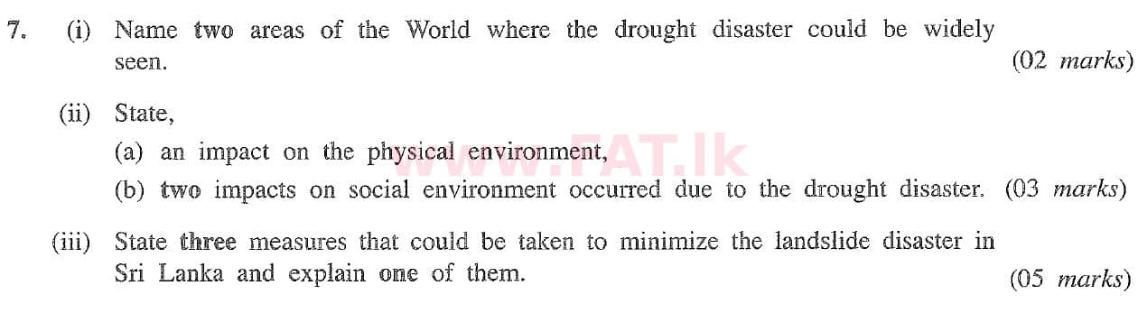 National Syllabus : Ordinary Level (O/L) Geography - 2020 March - Paper II (English Medium) 7 1