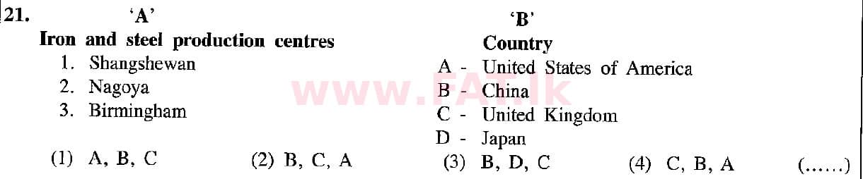 දේශීය විෂය නිර්දේශය : සාමාන්‍ය පෙළ (O/L) භූගෝල විද්‍යාව - 2019 දෙසැම්බර් - ප්‍රශ්න පත්‍රය I (English මාධ්‍යය) 21 2