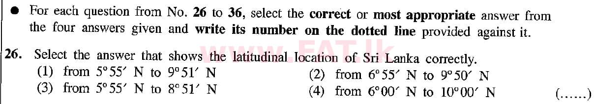 දේශීය විෂය නිර්දේශය : සාමාන්‍ය පෙළ (O/L) භූගෝල විද්‍යාව - 2019 දෙසැම්බර් - ප්‍රශ්න පත්‍රය I (English මාධ්‍යය) 26 1