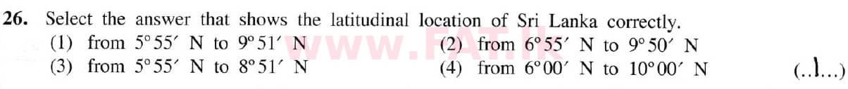 දේශීය විෂය නිර්දේශය : සාමාන්‍ය පෙළ (O/L) භූගෝල විද්‍යාව - 2019 දෙසැම්බර් - ප්‍රශ්න පත්‍රය I (English මාධ්‍යය) 26 5950