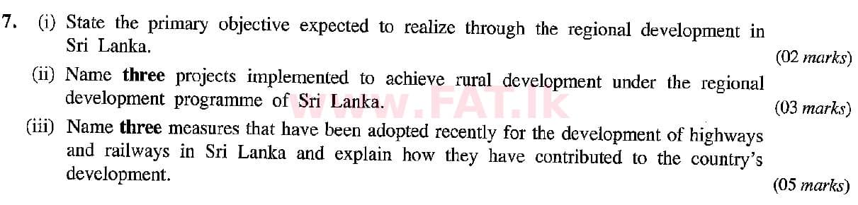 National Syllabus : Ordinary Level (O/L) Geography - 2019 December - Paper II (English Medium) 7 1
