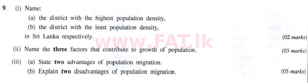 National Syllabus : Ordinary Level (O/L) Geography - 2014 December - Paper II (English Medium) 9 1