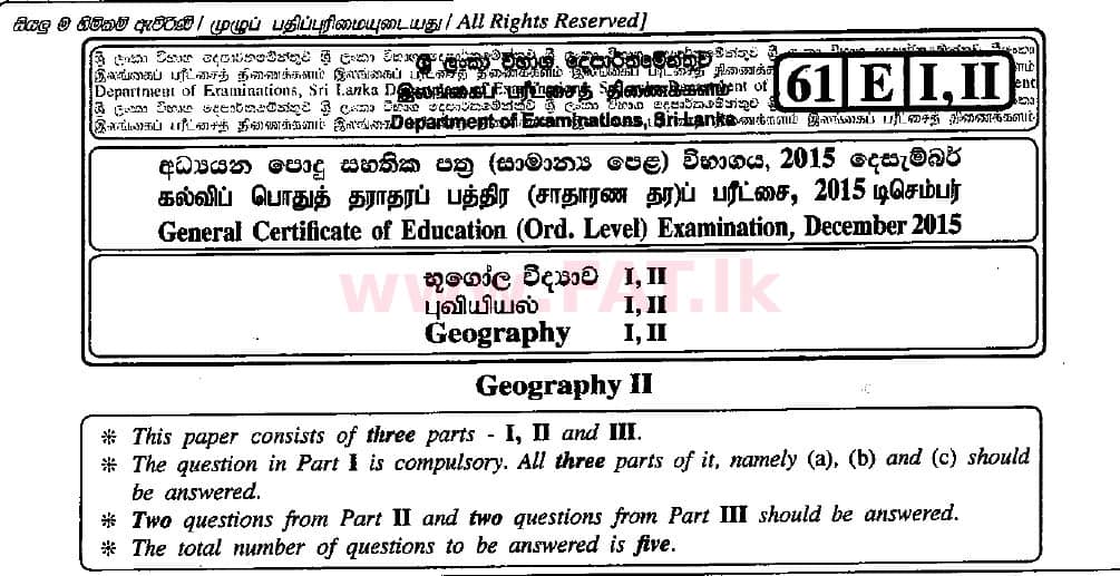 National Syllabus : Ordinary Level (O/L) Geography - 2015 December - Paper II (English Medium) 0 1