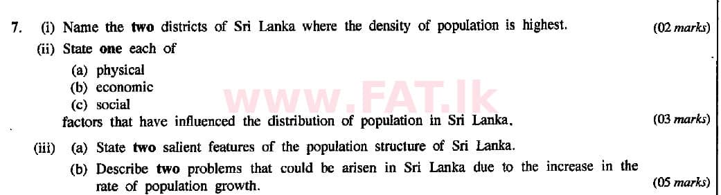 National Syllabus : Ordinary Level (O/L) Geography - 2015 December - Paper II (English Medium) 7 1