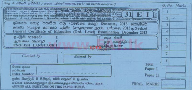 දේශීය විෂය නිර්දේශය : සාමාන්‍ය පෙළ (O/L) ඉංග්‍රීසි භාෂාව - 2013 දෙසැම්බර් - ප්‍රශ්න පත්‍රය I (English මාධ්‍යය) 0 1