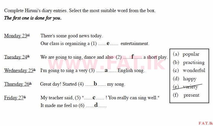 National Syllabus : Ordinary Level (O/L) English Language - 2014 December - Paper I (English Medium) 1 708