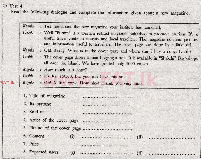 உள்ளூர் பாடத்திட்டம் : சாதாரண நிலை (சா/த) ஆங்கிலம் - 2009 டிசம்பர் - தாள்கள் I (English மொழிமூலம்) 4 1