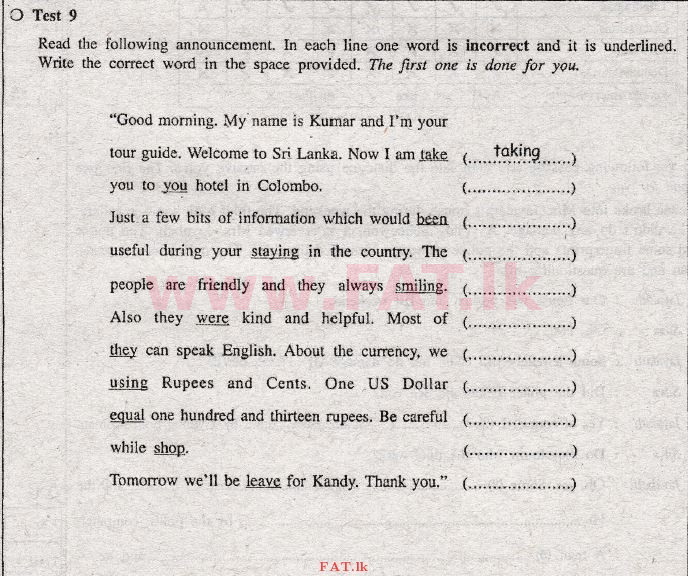 உள்ளூர் பாடத்திட்டம் : சாதாரண நிலை (சா/த) ஆங்கிலம் - 2009 டிசம்பர் - தாள்கள் II (English மொழிமூலம்) 1 1