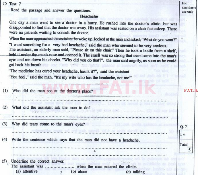 உள்ளூர் பாடத்திட்டம் : சாதாரண நிலை (சா/த) ஆங்கிலம் - 2016 டிசம்பர் - தாள்கள் I (English மொழிமூலம்) 7 1