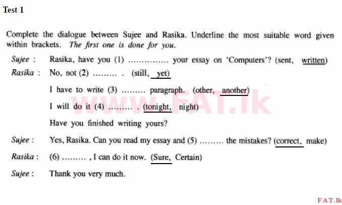 National Syllabus : Ordinary Level (O/L) English Language - 2015 December - Paper I (English Medium) 1 613