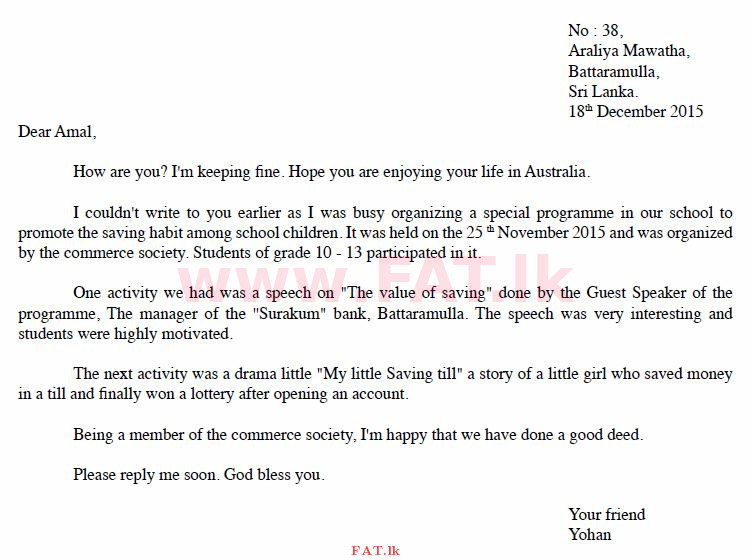 National Syllabus : Ordinary Level (O/L) English Language - 2015 December - Paper II (English Medium) 6 605