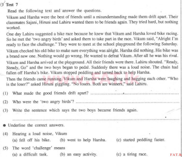 உள்ளூர் பாடத்திட்டம் : சாதாரண நிலை (சா/த) ஆங்கிலம் - 2017 டிசம்பர் - தாள்கள் I (English மொழிமூலம்) 7 1