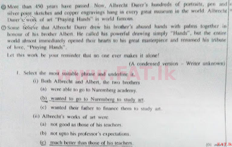 உள்ளூர் பாடத்திட்டம் : சாதாரண நிலை (சா/த) ஆங்கிலம் - 2017 டிசம்பர் - தாள்கள் II (English மொழிமூலம்) 7 4259
