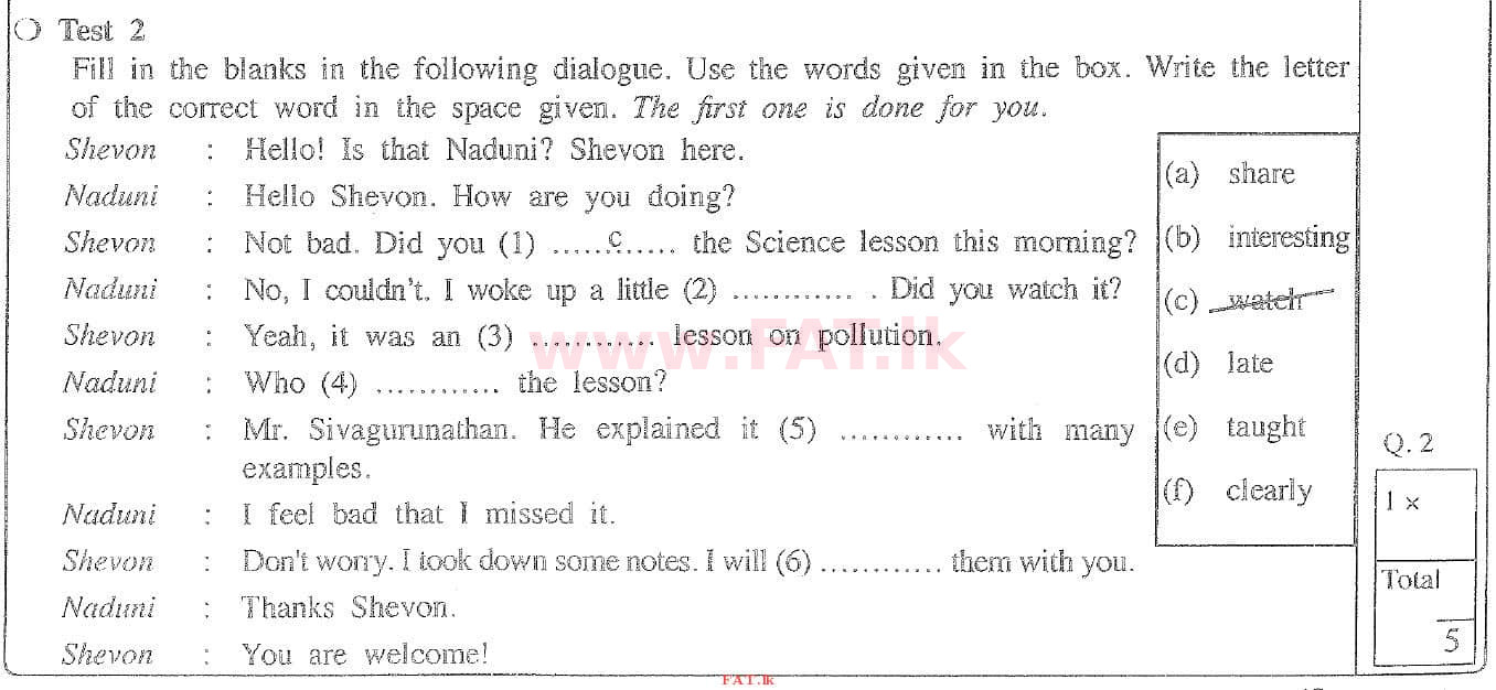 National Syllabus : Ordinary Level (O/L) English Language - 2020 March - Paper I (English Medium) 2 1