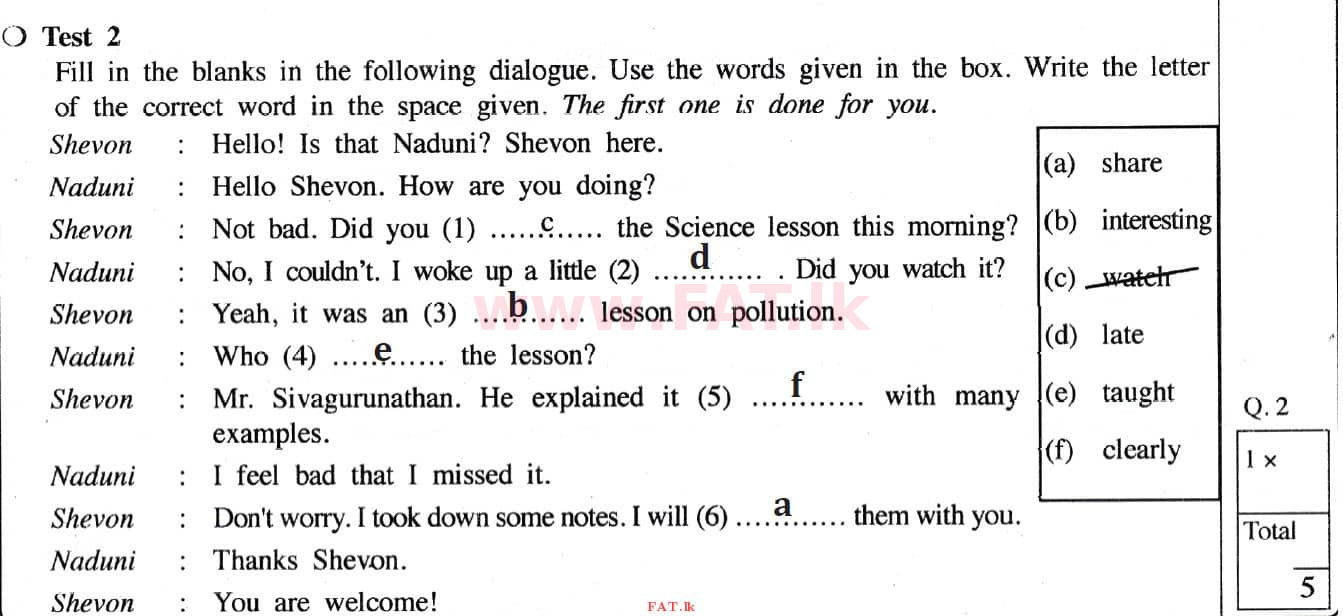 National Syllabus : Ordinary Level (O/L) English Language - 2020 March - Paper I (English Medium) 2 4468