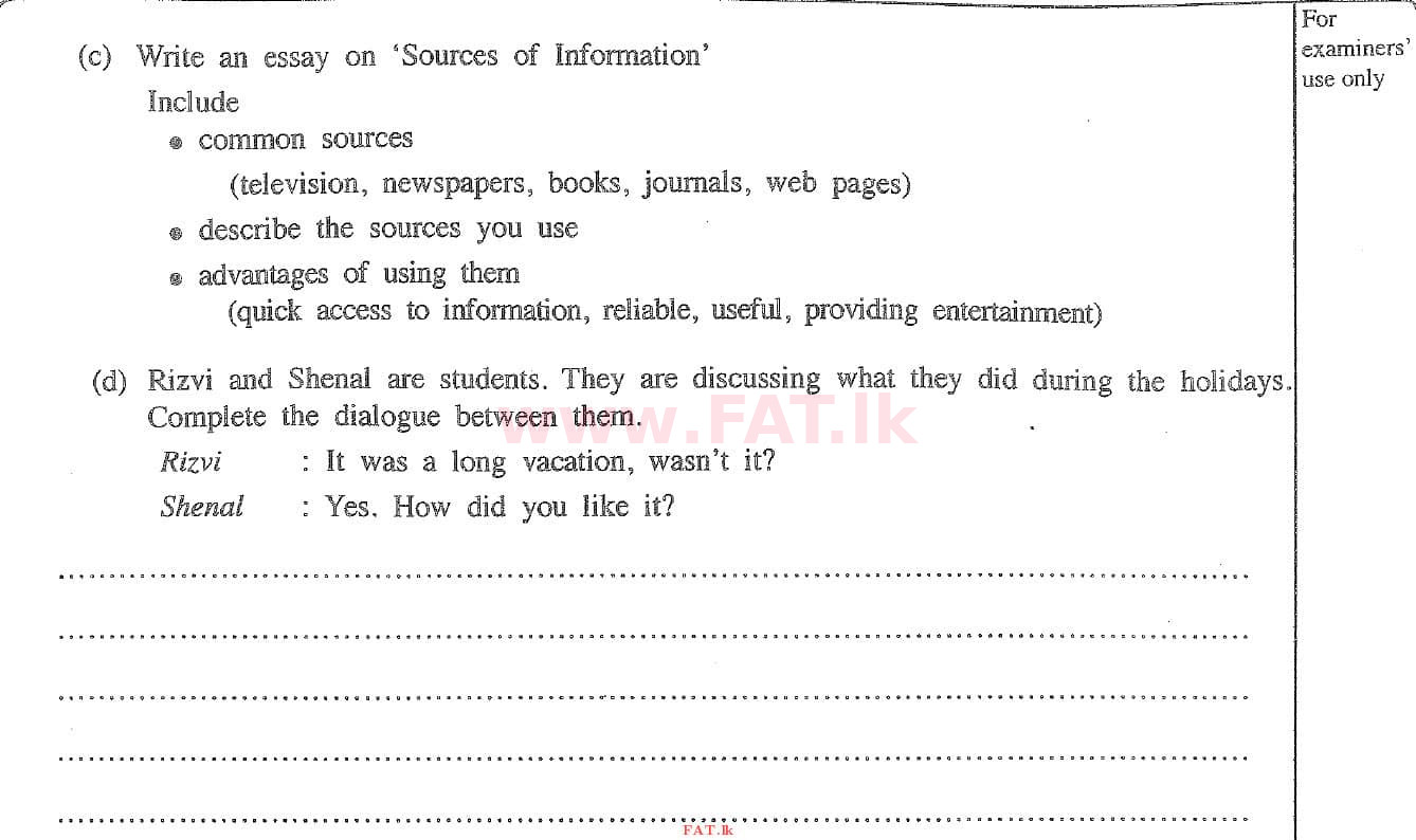 National Syllabus : Ordinary Level (O/L) English Language - 2020 March - Paper II (English Medium) 8 2