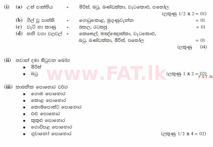 National Syllabus : Ordinary Level (O/L) Agriculture and Food Technology - 2011 December - Paper II (සිංහල Medium) 1 1787