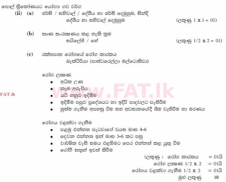 National Syllabus : Ordinary Level (O/L) Agriculture and Food Technology - 2011 December - Paper II (සිංහල Medium) 6 1796