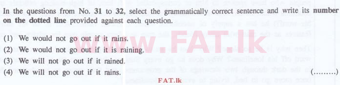 உள்ளூர் பாடத்திட்டம் : இலங்கை சட்டக்கல்லூரி இலங்கை சட்டக்கல்லூரி நுழைவுத்தேர்வு - 2015 செப்டம்பர் - Language Skills - English (English மொழிமூலம்) 31 1