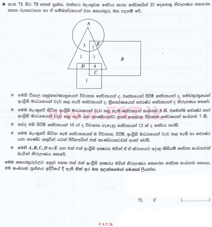 உள்ளூர் பாடத்திட்டம் : இலங்கை சட்டக்கல்லூரி இலங்கை சட்டக்கல்லூரி நுழைவுத்தேர்வு - 2016 செப்டம்பர் - General Knowledge and Intelligence (සිංහල மொழிமூலம்) 73 1