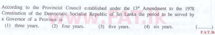 National Syllabus : Sri Lanka Law College Law Entrance - 2016 September - General Knowledge and Intelligence (English Medium) 13 1