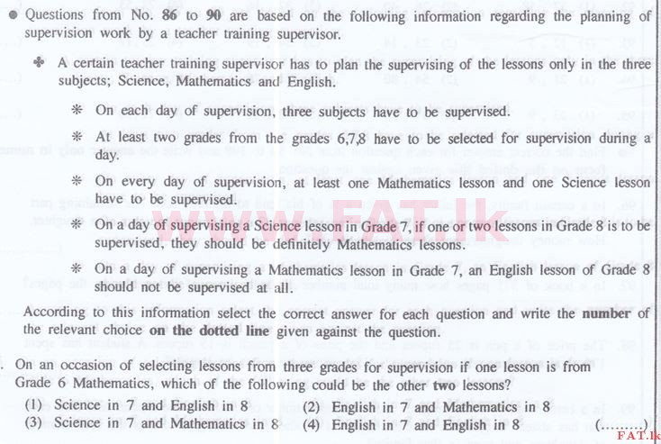 National Syllabus : Sri Lanka Law College Law Entrance - 2016 September - General Knowledge and Intelligence (English Medium) 86 1