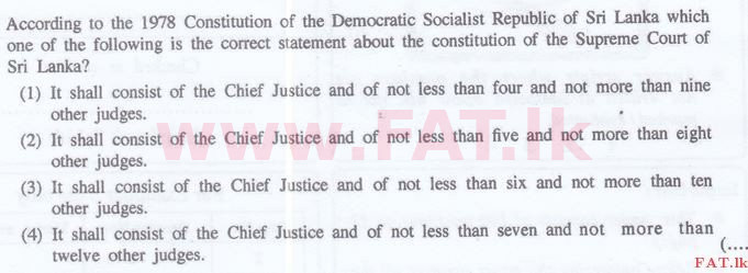 உள்ளூர் பாடத்திட்டம் : இலங்கை சட்டக்கல்லூரி இலங்கை சட்டக்கல்லூரி நுழைவுத்தேர்வு - 2015 செப்டம்பர் - General Knowledge and Intelligence (English மொழிமூலம்) 3 1