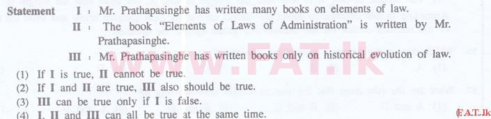 உள்ளூர் பாடத்திட்டம் : இலங்கை சட்டக்கல்லூரி இலங்கை சட்டக்கல்லூரி நுழைவுத்தேர்வு - 2015 செப்டம்பர் - General Knowledge and Intelligence (English மொழிமூலம்) 64 1