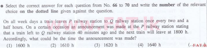 National Syllabus : Sri Lanka Law College Law Entrance - 2015 September - General Knowledge and Intelligence (English Medium) 66 1