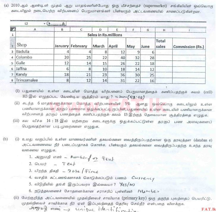 National Syllabus : Advanced Level (A/L) General Information Technology (GIT) - 2010 August - Paper II (தமிழ் Medium) 4 1