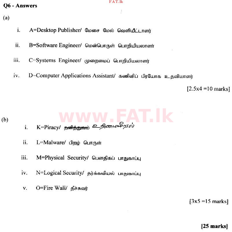 National Syllabus : Advanced Level (A/L) General Information Technology (GIT) - 2013 August - Paper II (தமிழ் Medium) 6 3949