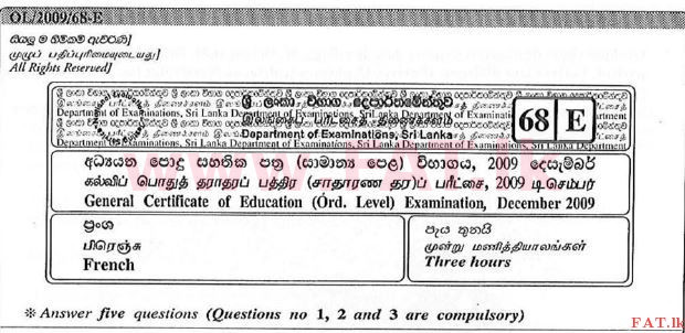 உள்ளூர் பாடத்திட்டம் : சாதாரண நிலை (சா/த) பிரஞ்சு - 2009 டிசம்பர் - தாள்கள் (பிரஞ்சு மொழிமூலம்) 0 1