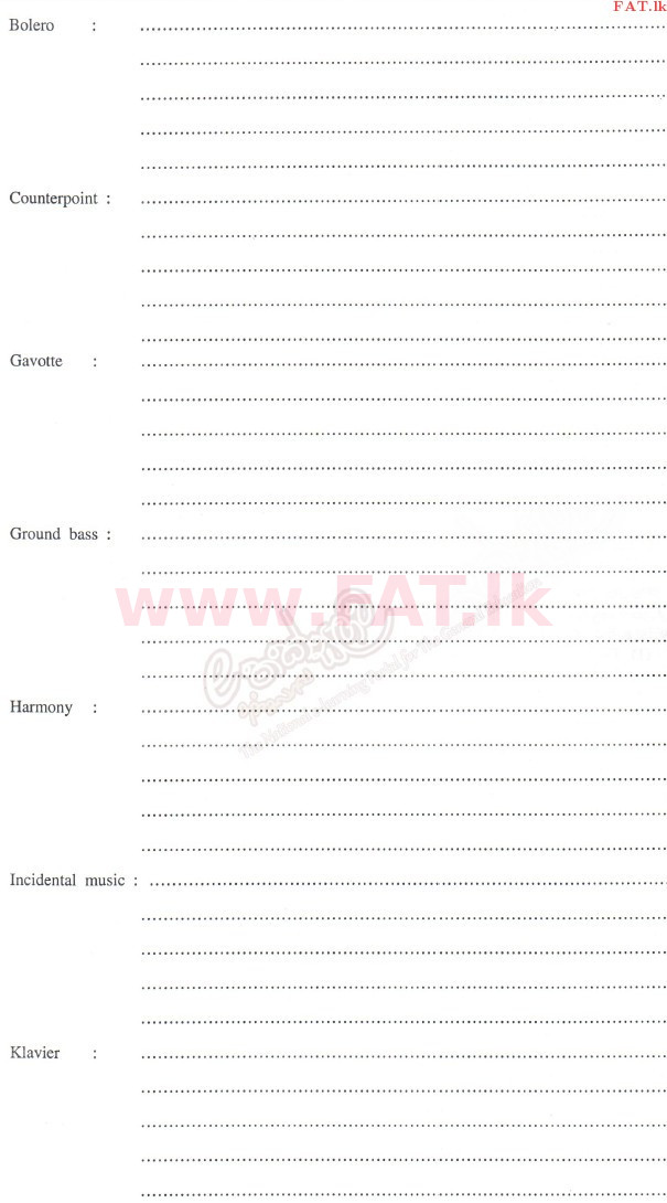 National Syllabus : Advanced Level (A/L) Western Music - 2010 August - Paper I (English Medium) 4 2