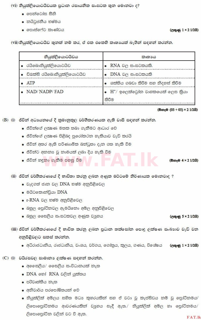National Syllabus : Advanced Level (A/L) Biology - 2015 August - Paper II (සිංහල Medium) 1 3296