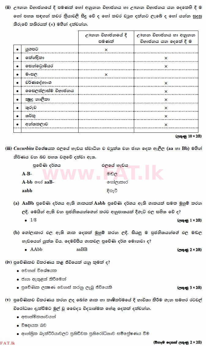 உள்ளூர் பாடத்திட்டம் : உயர்தரம் (உ/த) உயிரியல் - 2014 ஆகஸ்ட் - தாள்கள் II (සිංහල மொழிமூலம்) 3 3044