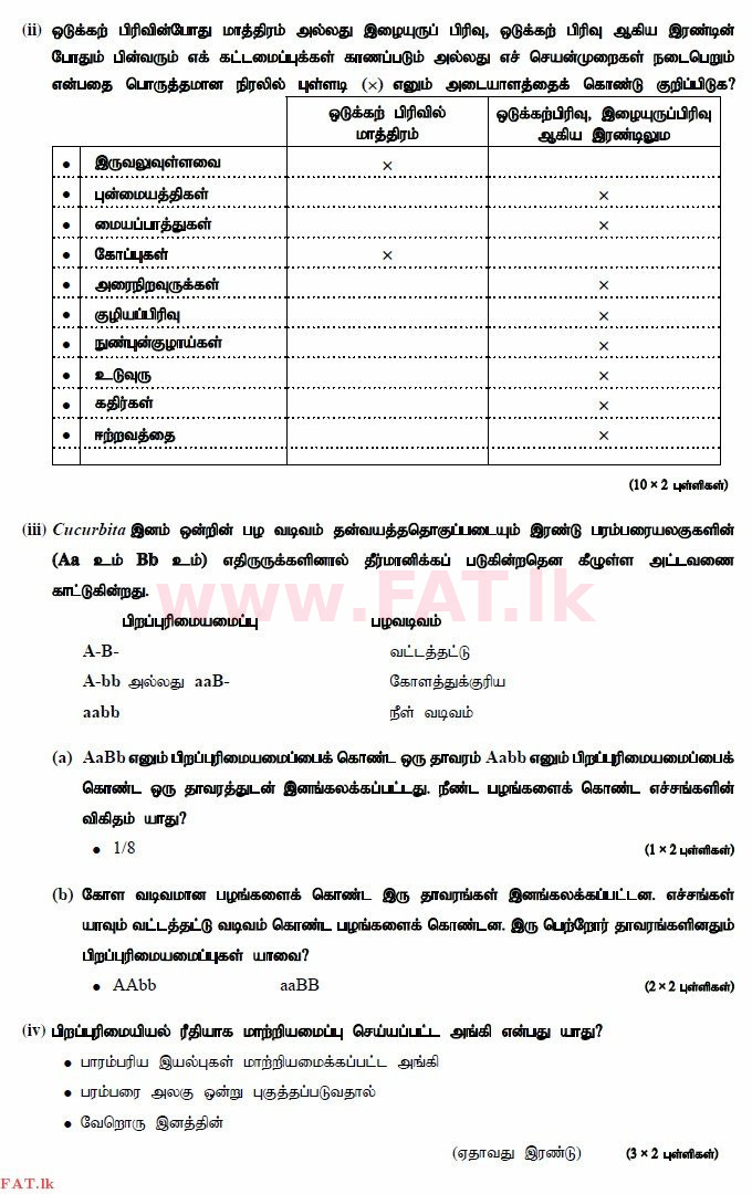 உள்ளூர் பாடத்திட்டம் : உயர்தரம் (உ/த) உயிரியல் - 2014 ஆகஸ்ட் - தாள்கள் II (தமிழ் மொழிமூலம்) 3 3068