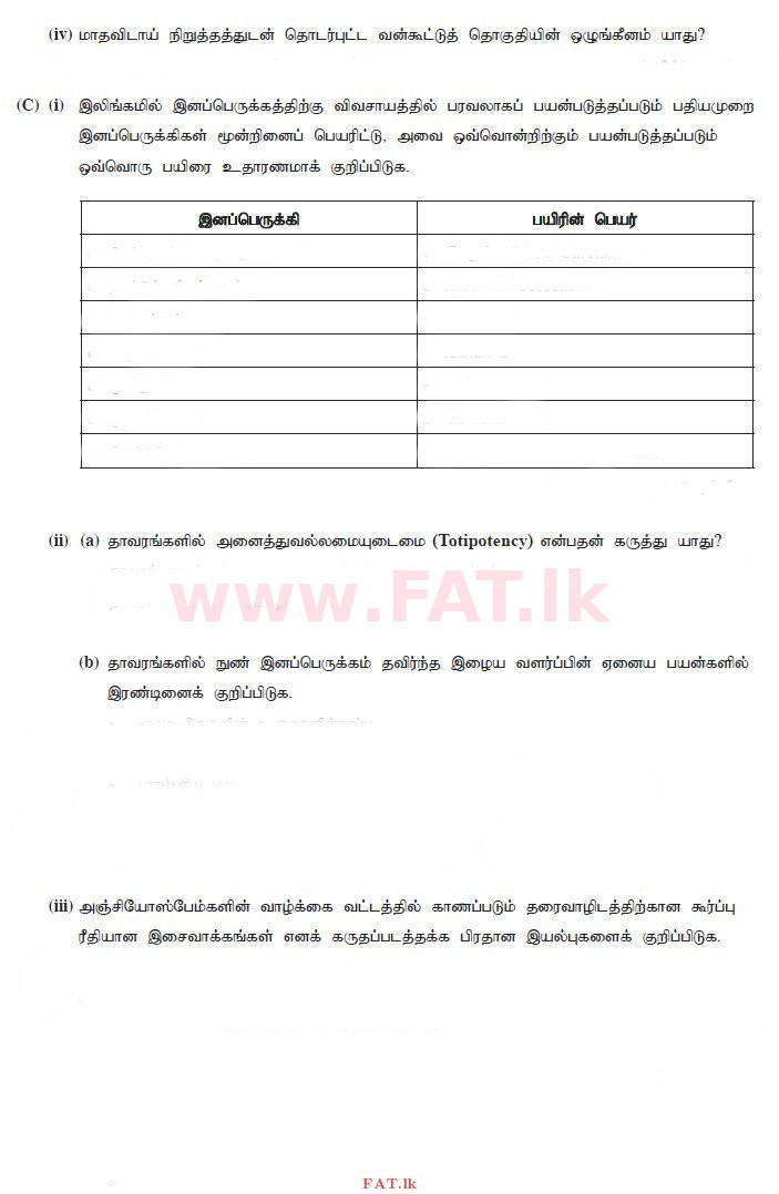 உள்ளூர் பாடத்திட்டம் : உயர்தரம் (உ/த) உயிரியல் - 2015 ஆகஸ்ட் - தாள்கள் II (தமிழ் மொழிமூலம்) 2 2