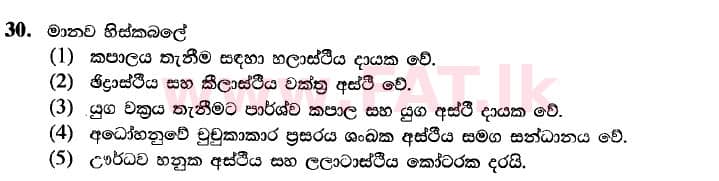 National Syllabus : Advanced Level (A/L) Biology - 2020 October - Paper I (New Syllabus) (සිංහල Medium) 30 1