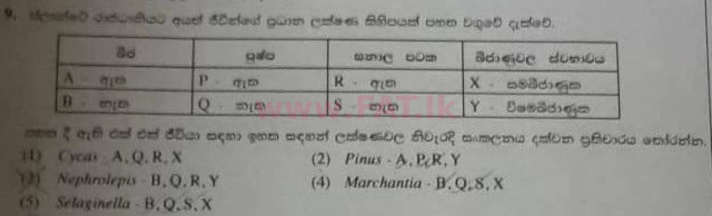 National Syllabus : Advanced Level (A/L) Biology - 2020 October - Paper I (Old Syllabus) (සිංහල Medium) 9 1