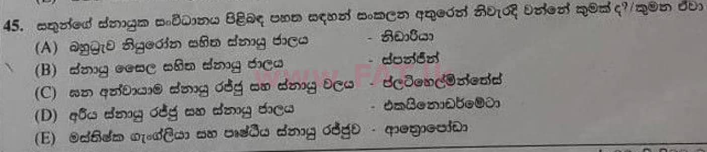 National Syllabus : Advanced Level (A/L) Biology - 2020 October - Paper I (Old Syllabus) (සිංහල Medium) 45 2